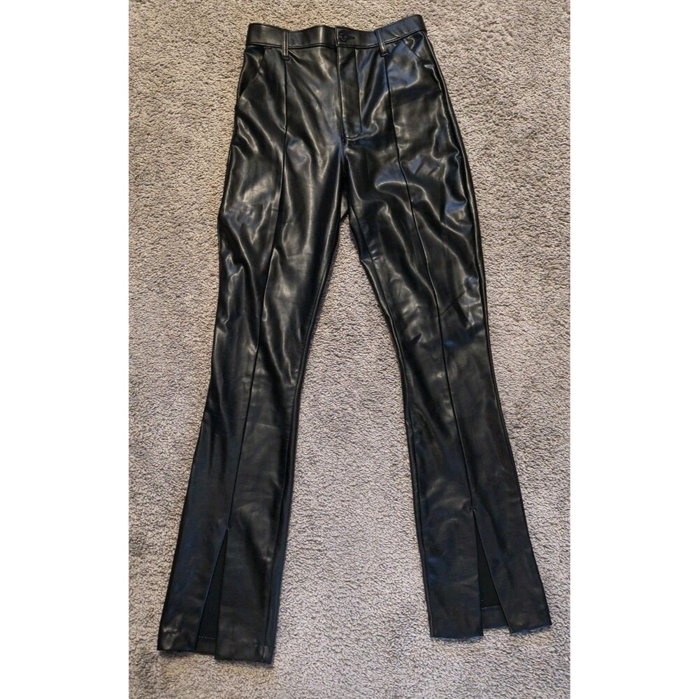 Abercrombie & Fitch Faux Leather Skinny High Rise Slit Straight Pants Size 26/2